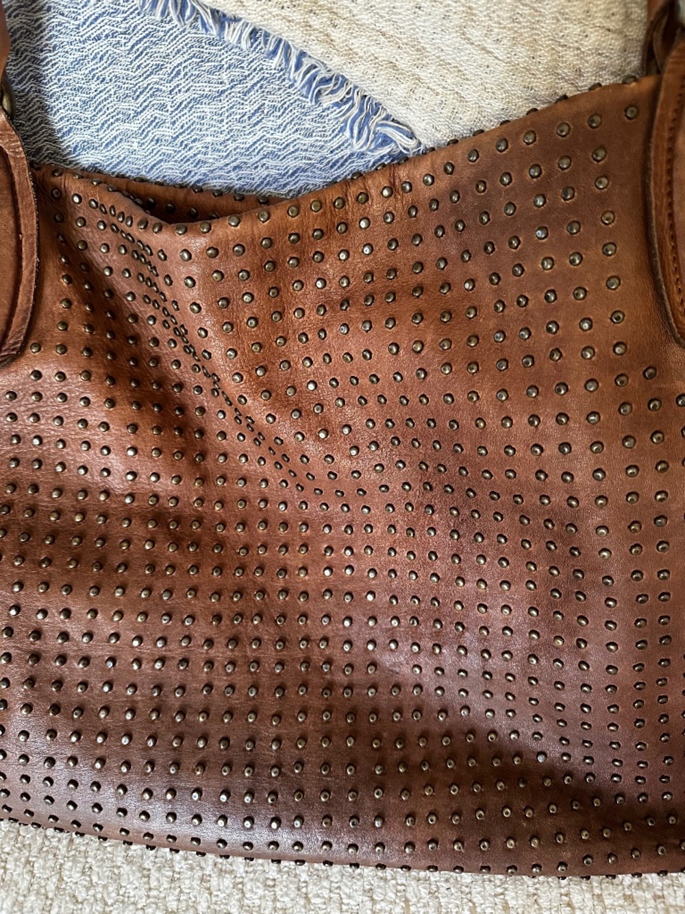 3 DAYS TIL DONATE Platania Chocolate Brown Italian Leather LRG Studded Zip Tote - Picture 3 of 5